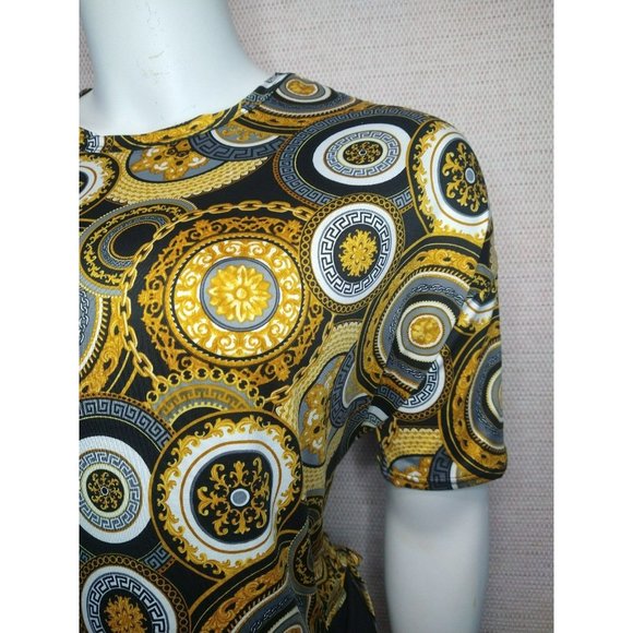 Classy Gold and black Printed color block Blouse Plus Size 1X-2X-3X - Picture 2 of 6